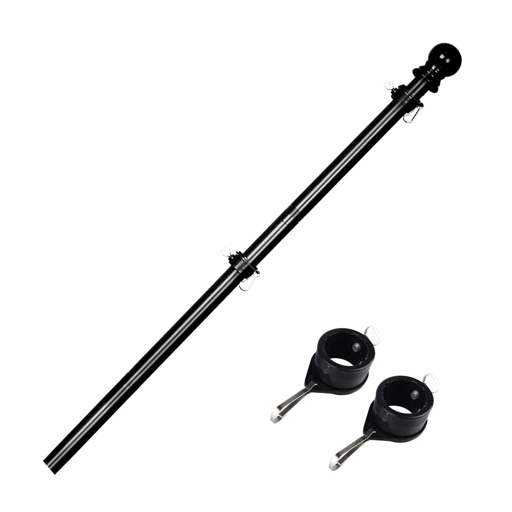 PHITRIC Flag Pole for Kit, Tangle Free Spinning Stainless Steel Rustproof Flagpole for 3x5 Sports Fan Outdoor Flags for Outside House (Black, 6FT, without Bracket)