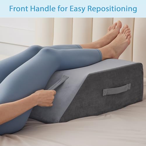 Image of MEGCXIT Leg Pillow Elevation Blood Circulation, Leg Wedge for Elevation for Swelling, Leg Elevating Pillow for After Surgery Memory Foam Foot Knee Pillow for Back Sleeping 24x19x8 Inch Grey Plush