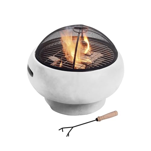 Teamson Home MGO Light Concrete Round Charcoal and Wood Burning F...