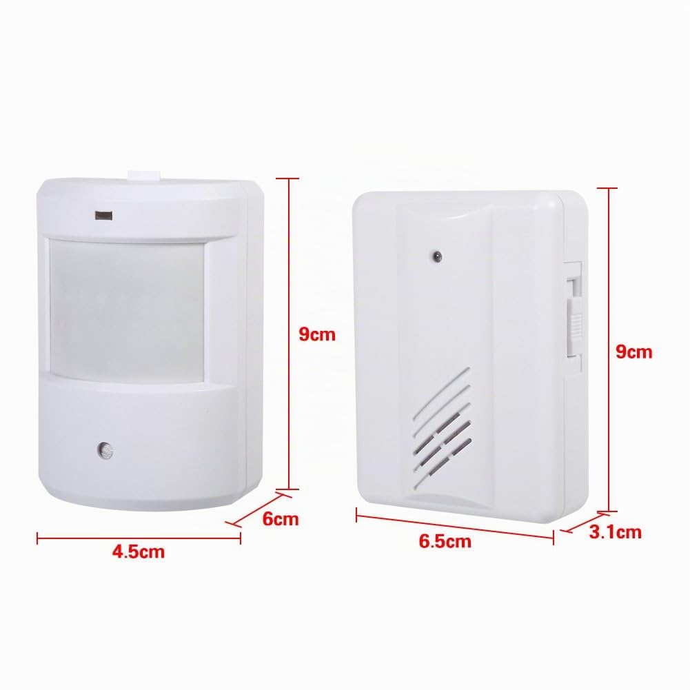 Sensore di Movimento con Allarme Wireless Rilevatore di Movimento Infrarossi con Allarme a Induzione Kit Campanello da Esterno(1 Ricevitore + 2 trasmettitori)