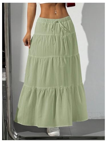 Image of Verdusa Women's Long Maxi Skirt Boho Flowy Flared Ruffle Skirts 2026 Beach Vacation Summer Going Out Outfits