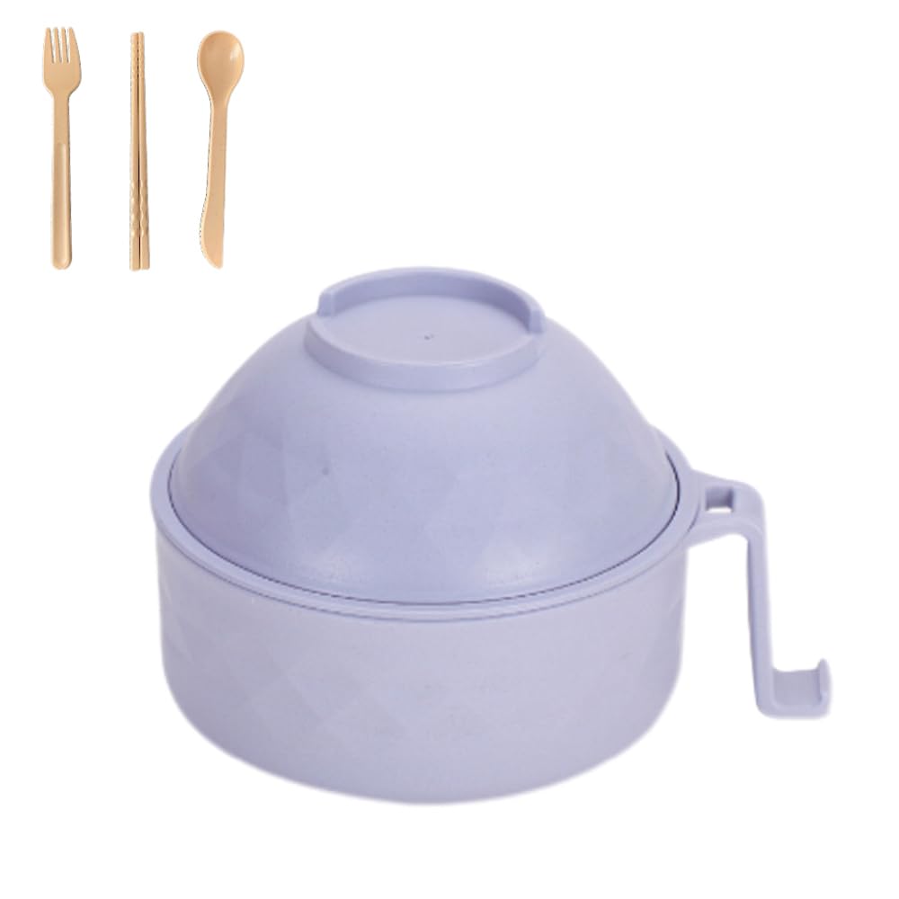 6-Piece Ramen Bowl Microwave Set With Lid, Lnstant Microwave Bowl With Handle, Spoon, Chopsticks, Large Soup Bowl For Cooking, College Dorm Essentials. (1pcs Purple)