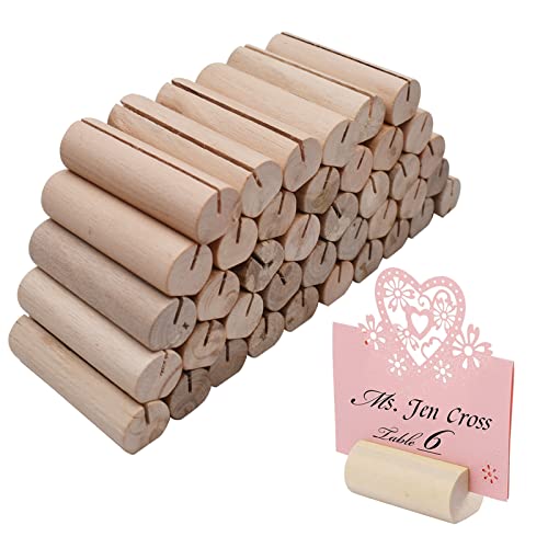 Qixuer Holz Kartenhalter,40 Stück Rustikale Halter Tischnummer Holz Kartenhalter Hochzeit Tischkartenhalter Namesschild Fotohalter Kartenhalter Platzkarte für Hochzeit Partys Restaurants Büro Cover