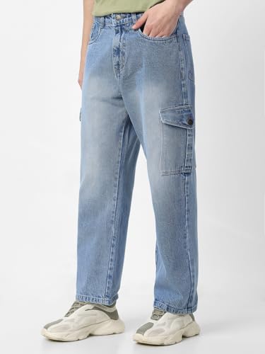 Image of Neostreak Men's Loose Baggy Fit Washed Cargo Jeans with 6 Pockets Non-Stretchable