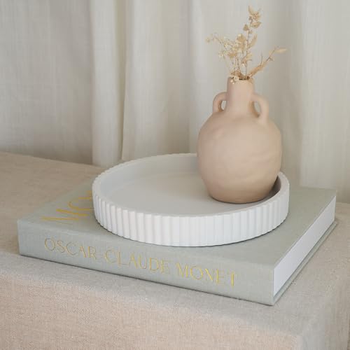 Decorative Concrete Tray & Book Decor Set - Scalloped Tray