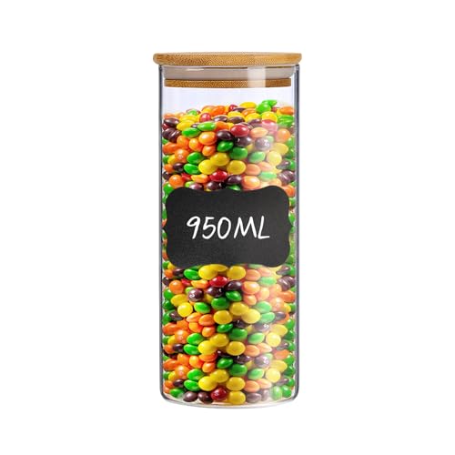 BJNN Bocal en Verre avec Couvercle 950ml Bocaux en Verre ermétique avec Autocollant et Cuillère Bocaux Rangement Cuisine Pour Céréales Cornflakes Spaghetti
