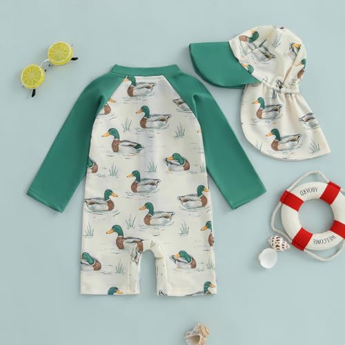 Engofs Toddler Baby Boy Girl Swimsuit One Piece Rash Guard Bathing Suit Beach Swimwear with Hat3