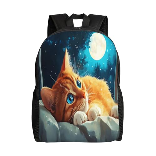 Waterproof Backpack Orange Tabby at Night 16Inch Unisex Backpack Gym Casual Daypack for Women Men Gift