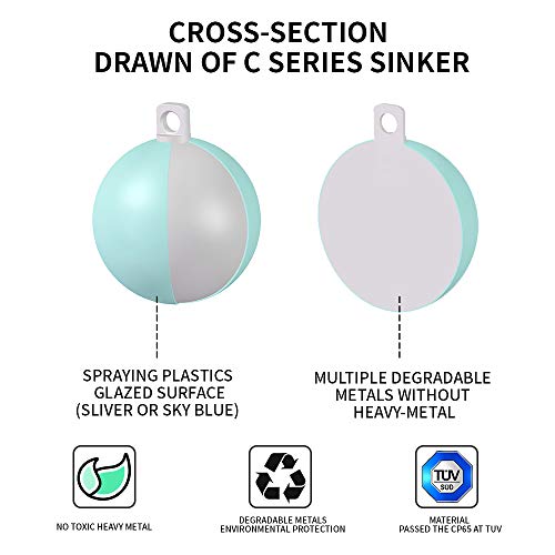 Image of ECOFT Lead Free Fishing Sinkers and Weights Coated Egg Sinkers Cannonball Sinkers Assorted Sizes 20g-200g in Bag and Fishing Weights Sinkers Assortment Box Drop Shot for Saltwater Freshwater