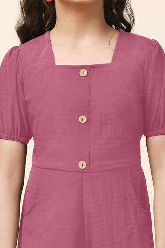 Image of Fashion Dream Girl's Ankle Length Solid Jumpsuit (FDGJMP00086 PNK 36 Pink 11-12 Yrs)