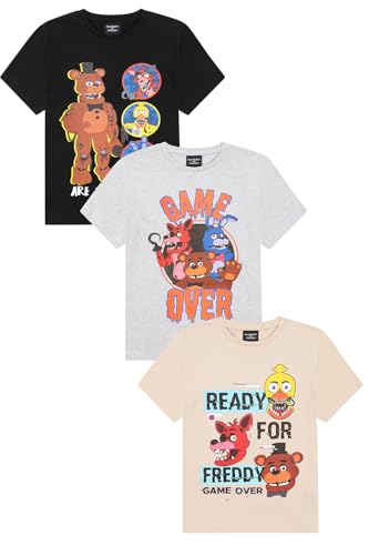 FIVE NIGHTS AT FREDDYS Boys 3 Pack Kids T-Shirts Childrens Multipack Tshirt for Kids (9-10 Years) Multicoloured