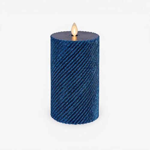 Luminara Glitter Ribbed Flameless Candle Moving Flame LED Pillar (Blue Opal, 6.5")