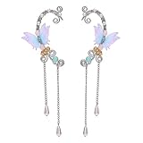 SXNK7 Elf Ear Cuffs Clip on Earrings Butterfly Flower Tassel Filigree Elven Cosplay Fairy Ear Wrap C
