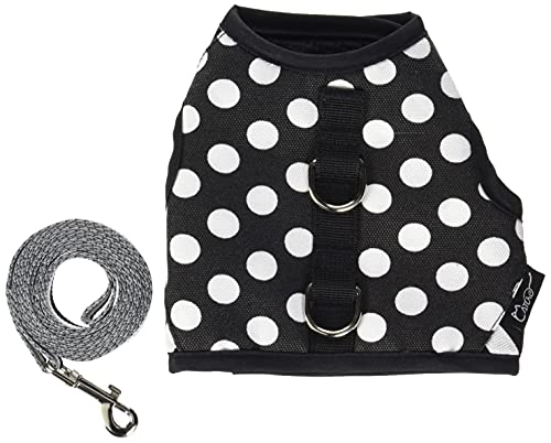 Image of Cat Harness and Leash for Walking Escape Proof, Adjustable Cat Vest Harness, Padded Stylish Cat Walking Jackets, Polka Dot Black, Medium