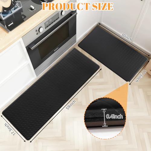 Kitchen Mat, 2 Pieces Non Slip Kitchen Rug Set, Anti Fatigue Soft Comfortable Standing Mat, Waterproof Oil Resistant Leather Cushioned Mats for Kitchen Floor Office, 44 x75cm+44 x150cm (Black) - Image 4