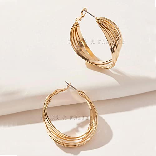 Image of Young & Forever Rakhi Friendship Day Gifts Special Chunky Gold Hoop Earrings for Women - 18k Gold Plated Twisted Hypoallergenic Lightweight Delicate Jewelry