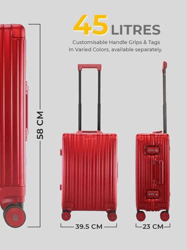 Image of EUME 100% Aluminium Cabin Trolley Bag Small for Travelling 50cm | Durable High-End 8 Silentrun 360 Degree Spinner Wheels System | Premium Trolley Bag Small for Travel (Inferno Red)
