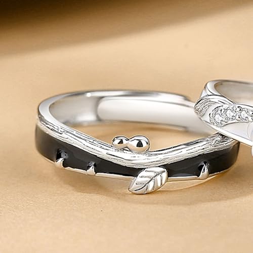 Bague fiançailles couple argent 925 ciselé flore - 6