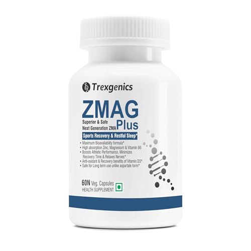 Image of Trexgenics ZMAG PLUS Next Generation Sports Recovery, Restful Sleep complex with Bioactive Zinc & Magnesium Bisglycinate, Active B6 P5P & Vit. D3 Advanced, Bioavailable & Safe (60 Veg Capsules)