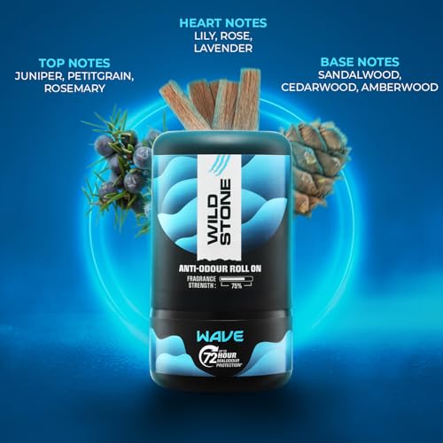 Image of Wild Stone Wave Anti-Odour Roll On For Men, 50ml | Up to 72-Hour Odour Control | With Sea Minerals & Niacinamide | Skin Friendly & Itch Free Deodorant Roll On | Long-Lasting Freshness