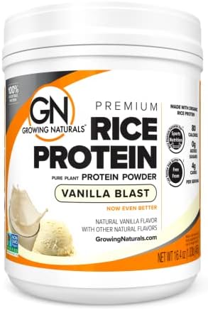 Growing Naturals | Vanilla Rice Powder 15g Plant Protein | 2.8G BCAA, Low-Carb, Low-Sugar, Non-GMO, Vegan, Gluten-Free, Keto & Food Allergy Friendly | Vanilla Blast (16.4 Ounce (Pack of 1))
