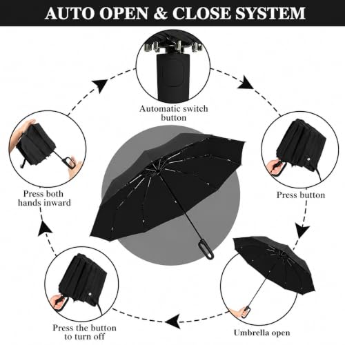 Image of FLYNGO Umbrella for Rain Big Size with Carabiner Handle, UV Coated 3-Fold Travel Umbrella for Sun Protection, Windproof Reinforced 10 Dual Ribs, Automatic Open /Close