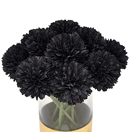 Blooming Paradise 10Pcs Artificial Fake Flower Plants Silk Chrysanthemum Ball Hydrangea Arrangements Wedding Bouquets Decor Home Kitchen Garden Party Table Floral Centerpieces DIY (Black)
