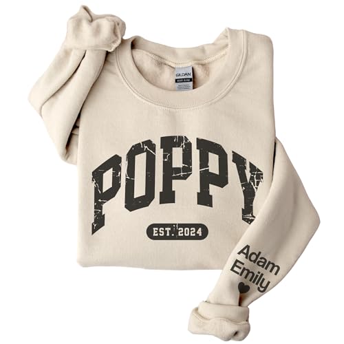 Custom Poppy Sweatshirt With Grandkids Names On Sleeve, Poppy Christmas Tshirt, Poppy Crewneck, For Poppy 7