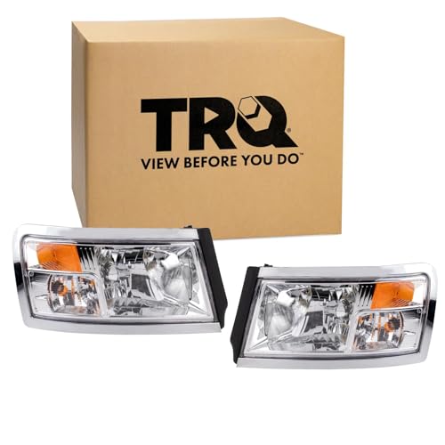 Image of TRQ Driver and Passenger Side Headlight Assembly Set Compatible with 08-10 Dodge Dakota without Black Bezel 11 Ram Dakota without Black Bezel