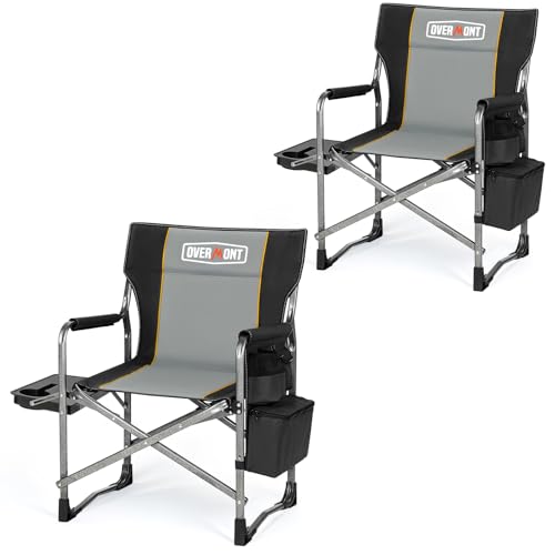 Overmont 2PCS Oversized Lightweight Camping Chair - Portable Comfortable Heavy Duty Foldable Directors Chairs with Side Table & Cooler Bag for Outside Camp Beach Picnic Lawn and Fishing Support 400lbs