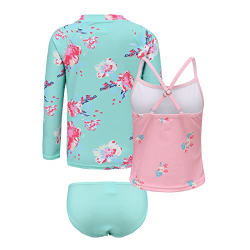 Image of Girls 3 Piece Swimsuits Set Long Sleeve Rash Guard Tankini Bathing Suits for Girls Beach Swimwear Set 3-16 Years