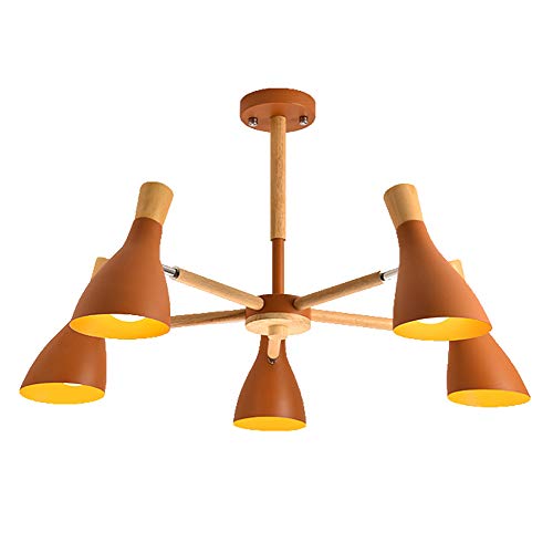 Lustre de salon anti-zones d'ombre en bois et plafonnier 6 têtes blanc