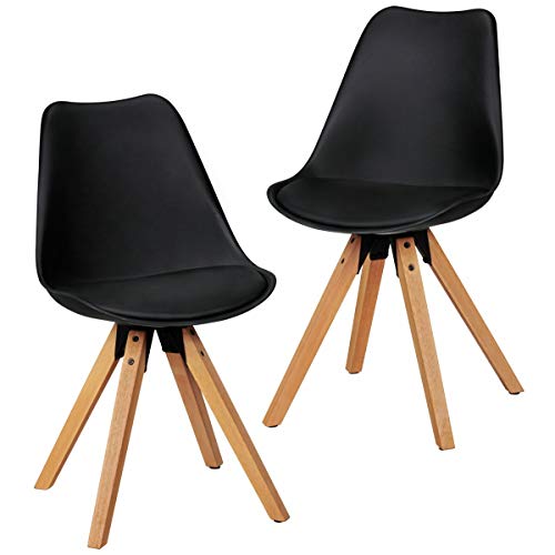 KS-Furniture Lima - Juego de 2 sillas de Comedor (Respaldo escandinavo, tapizado de Piel sintética), Color Negro