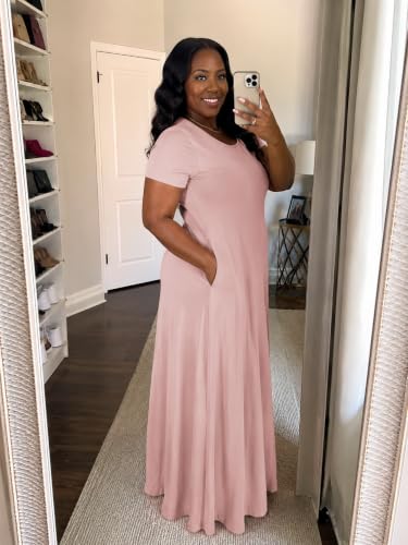 Image of PinkPatty Women's Plus Size Maxi Dresses Short Sleeve Sundress Summer T-Shirt Beach Long Dress with Pockets