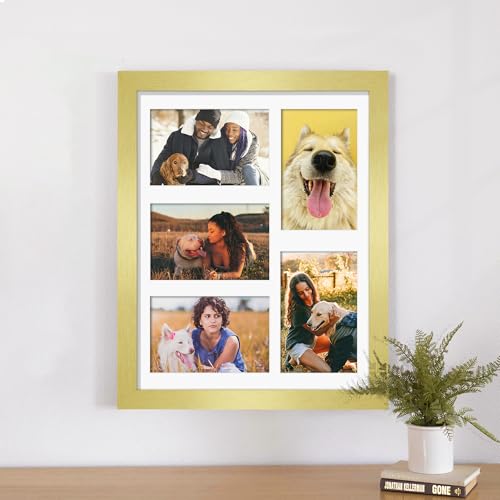 Image of DUENPY 11x14 Collage Picture Frame, 4x6 Collage Picture Frame, Displays Five 4x6 inch Photos, or 11x14 (Without Mat) Wall Decor Wall Hanging or Tabletop, Gold.