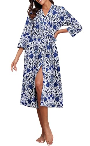 Image of PrinStory Womens Robe Long Knit Bathrobe Lightweight Soft Robes Ladies Bath Robe