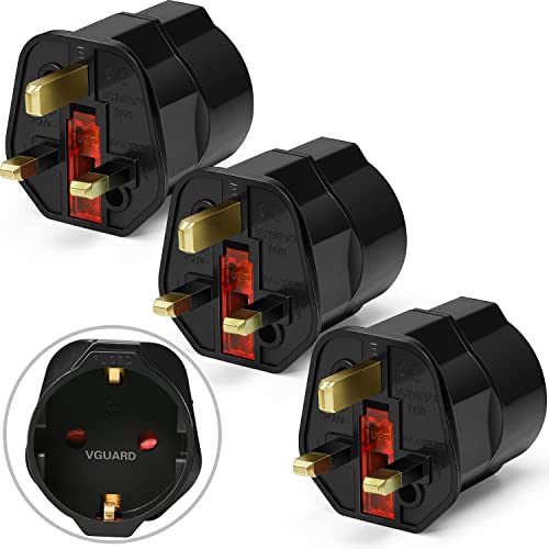 Adaptateur Prise Anglaise, [Lot de 3] VGUARD Adaptateur Voyage France/Europe ver UK, Adaptateur Prise Anglaise Universel de Secteur Angleterre UK, Convertisseur Adapteur Europe 2 Broches ver UK- Noir