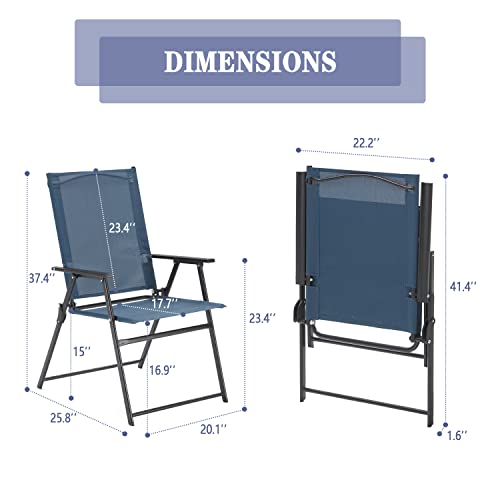 Vicllax 2 Pieces Patio Folding Chairs, Outdoor Portable Dining Chairs For Lawn Garden And Porch, Dark Blue(Edge-Binding) #TOP2