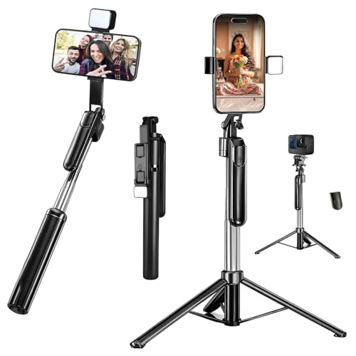 Image of Kratos K19 Selfie Stick Tripod Stand with Light 67 inch /1.7 M, 360 Rotation Handle for Anti Shake Shooting Tripod, Multifunctional Bluetooth Tripod for Mobile Phone Vlogging, Live Stream and Travel