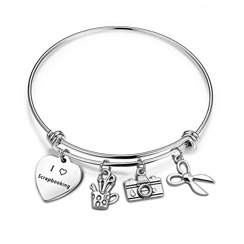 bobauna Scrapbook Jewelry I Love Scrapbooking Bracelet with Scrapbook Camera Scissors Charms - Main Image