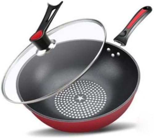 Wok Antiadherente Cocina Hogar Fondo Plano Sartén Redonda Carbón Gas Placa de Inducción Universal 32 cm Cocina Wok(34cm)