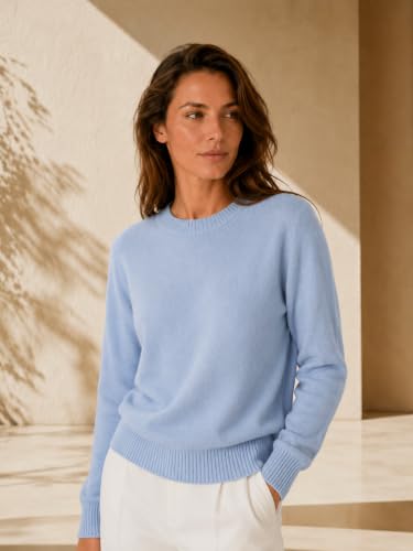 Image of State Cashmere Women's Essential Crewneck Sweater 100% Pure Cashmere Classic Long Sleeve Pullover