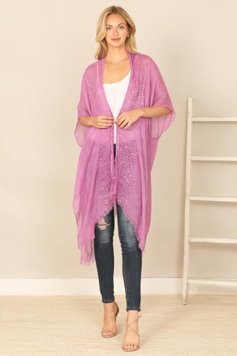 Image of RIAH FASHION Bohemian Sequin Glitter Shawl Wrap Poncho - Kimono Cardigan, Sparkly Metallic Mesh Scarf, Open Knit Crochet