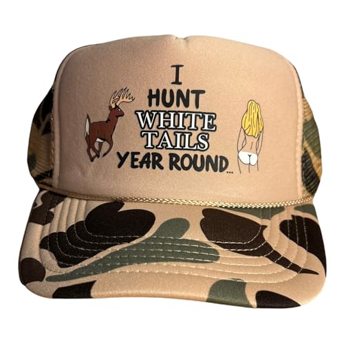 I Hunt White Tails Year Round Trucker Hat, Hunting Camo Ballcapn Adjustable Strap, Funny Camouflage...