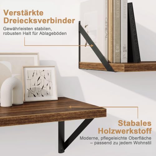 Fun Memories Schwebende Bücherregale, 3er Set Wandregal Holz 60 x 20 cm, dekoratives Wandregal für Wohnzimmer, Schlafzimmer… – Ansicht 8
