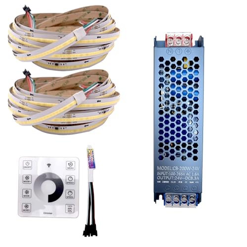 Cleiscry WS2811 IC COB Corridas de cavalos LED Stirp DC24V COB luz de fita com controlador RF Wireless Touch (conjunto de 10 metros, luz branca (6000 K))