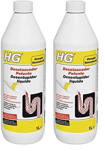 HG Desatascador Potente de Tuberías y Desagües, Elimina Eficazmente los Atascos, Limpiador Líquido para Tuberías y Desagües Bloqueados en Fregaderos o Platos de Ducha - 1L (139100130) (Paquete de 2)