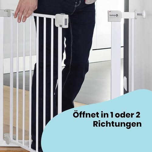 Safety 1st Auto Close Gate, Treppenschutzgitter ohne Bohren, 73–80 cm (max. 136 cm erweiterbar), automatisch schließendes Türschutzgitter, mit einer Hand öffnen, kein Bohren, Zweifachsicherung, Weiß