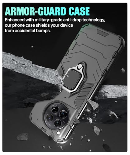 Image of WOW IMAGINE Shock Proof Back Case Mobile Cover for 1+ OnePlus 12 5G | Back Cover Case (Tough Armor | Hybrid PC + TPU | Ring Holder & in-Built Kickstand | Black)