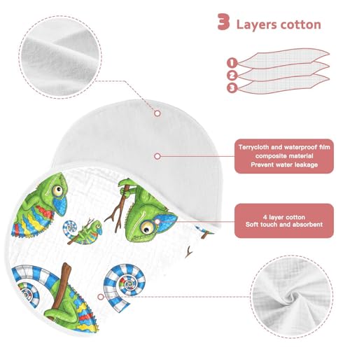 J JOYSAY Chameleon Bunch White Baby Burp Cloths for Boys Girls Large 22''x11'' Cotton 4 Layer Baby Infant Burp Cloths for Baby Drool one sizex43
